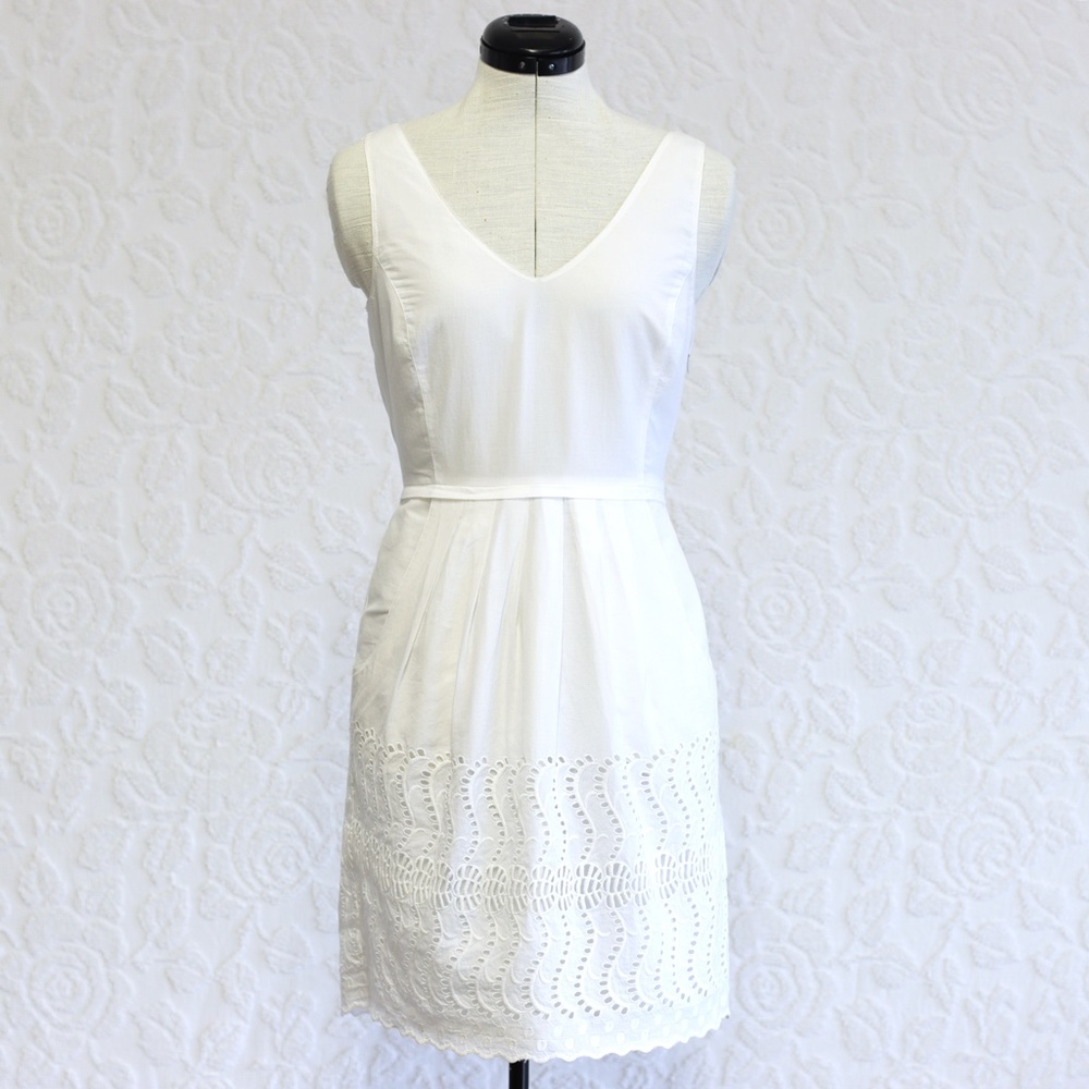 🥳 Closet Clear Out!! J. Crew White Cotton Eyelet V-Neck Sleeveless A-Line Dress